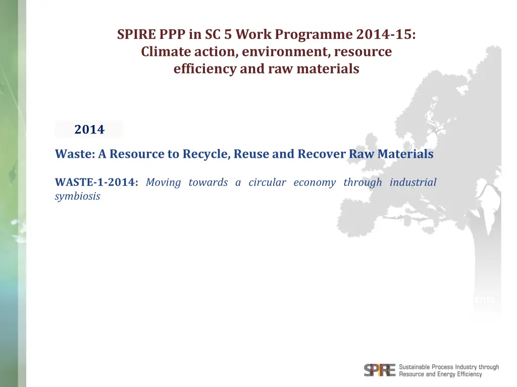 spire ppp in sc 5 work programme 2014 15 climate