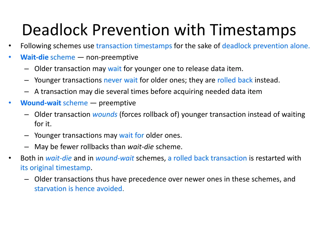 deadlock prevention with timestamps following