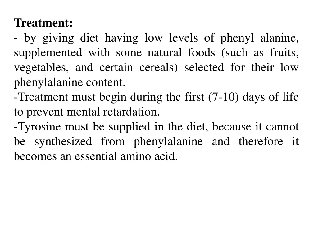 treatment by giving diet having low levels