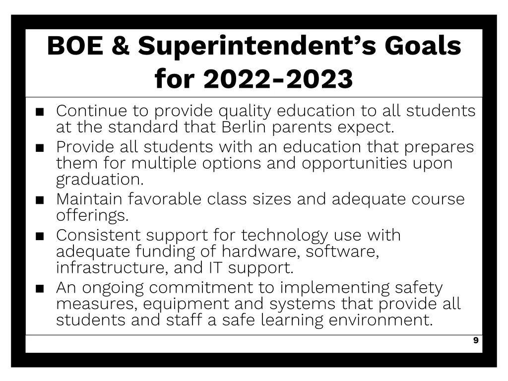 boe superintendent s goals for 2022 2023