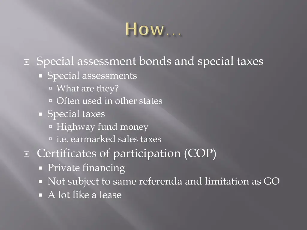 special assessment bonds and special taxes