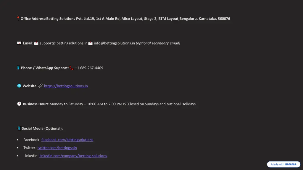office address betting solutions