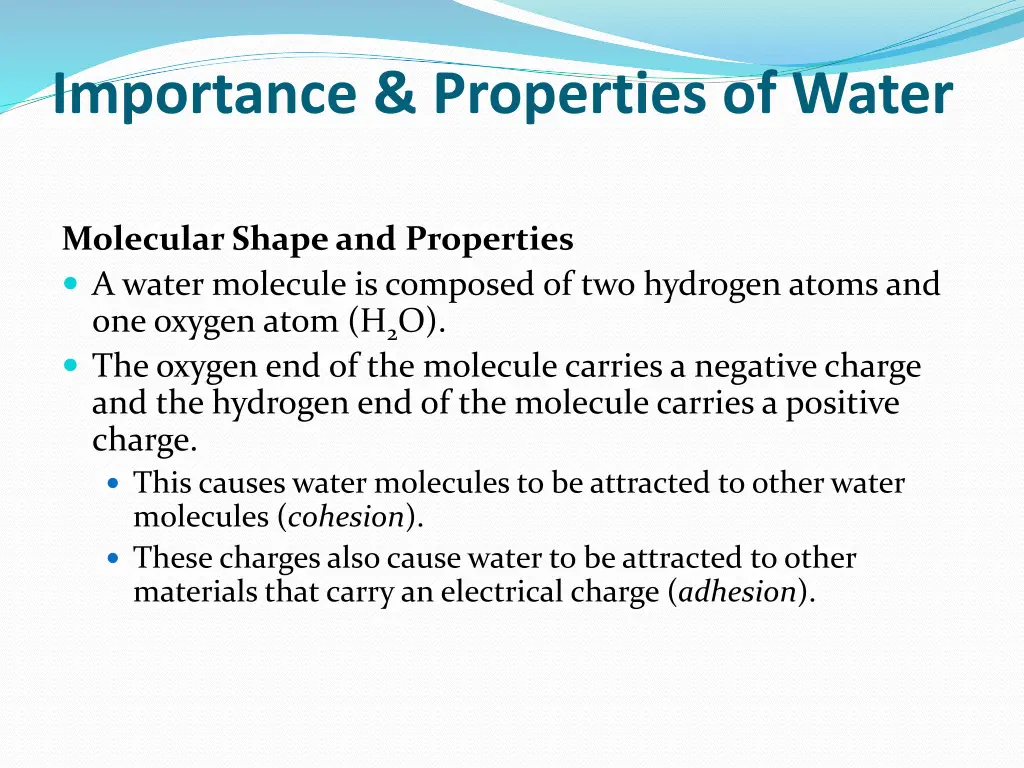 importance properties of water