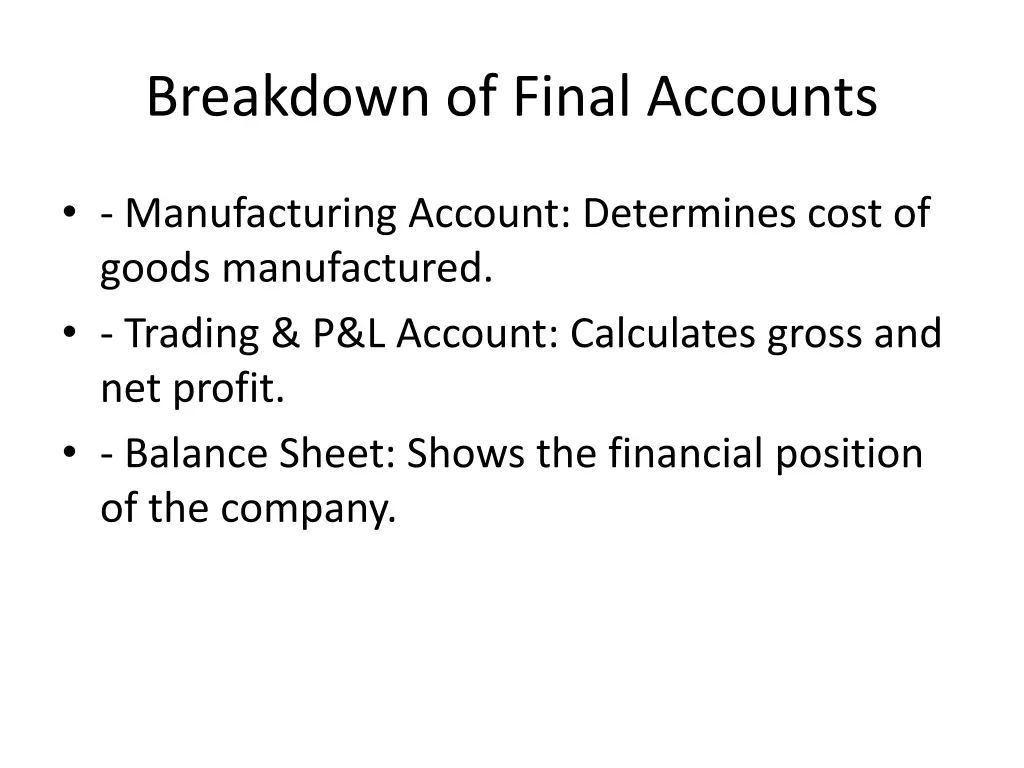 breakdown of final accounts