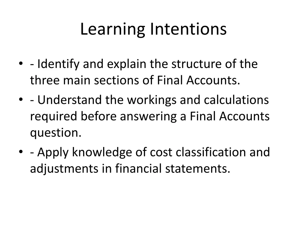 learning intentions
