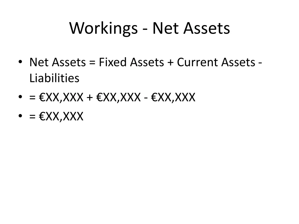 workings net assets