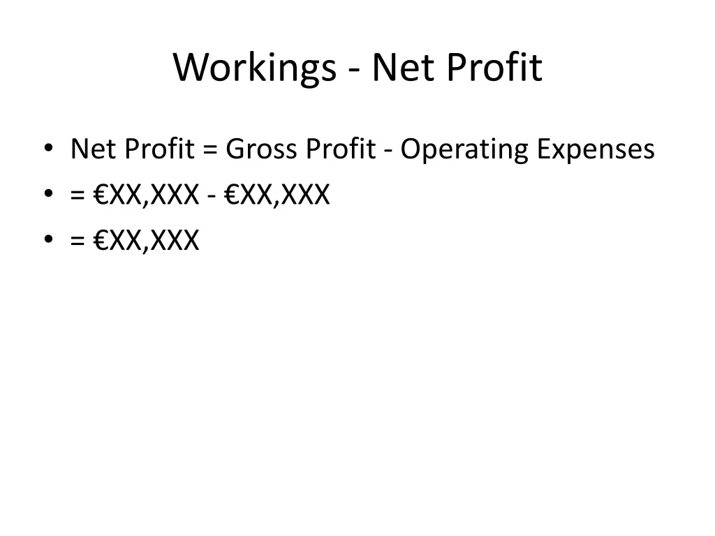 workings net profit