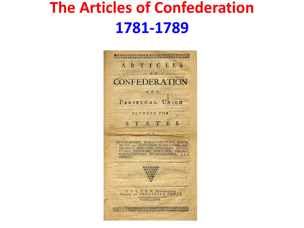 the articles of confederation 1781 1789