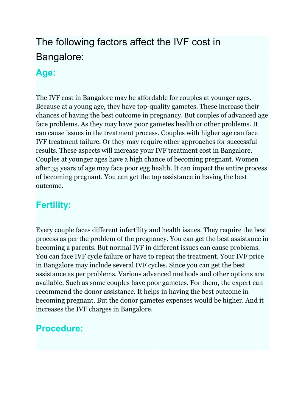 the following factors affect the ivf cost