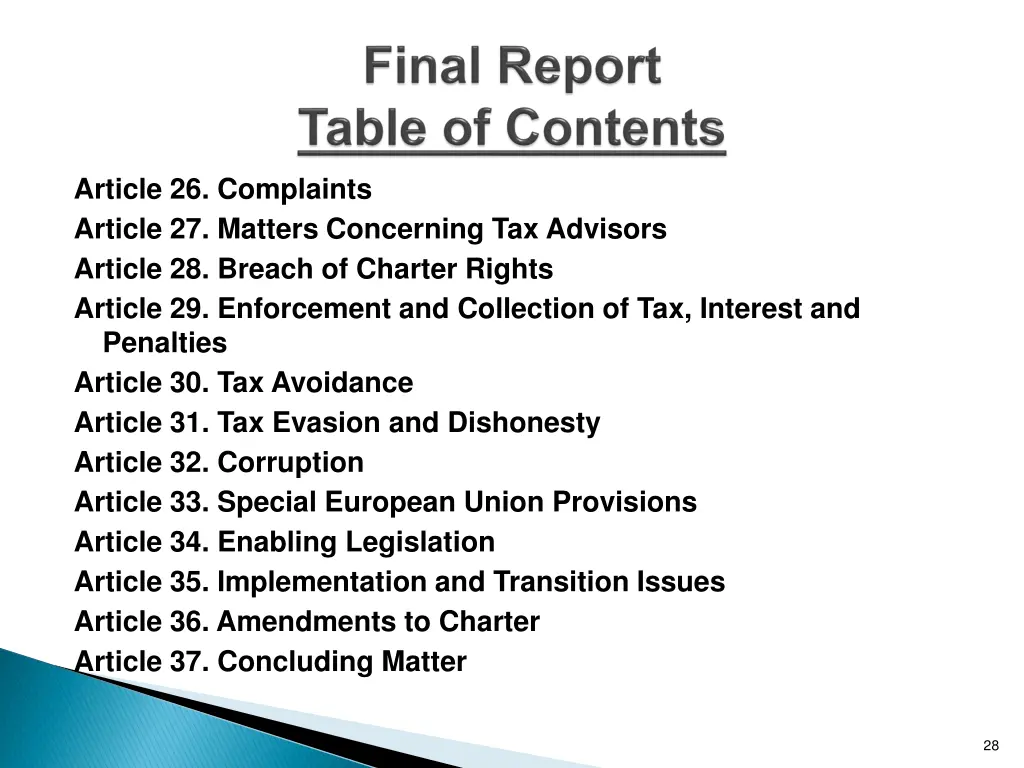article 26 complaints article 27 matters
