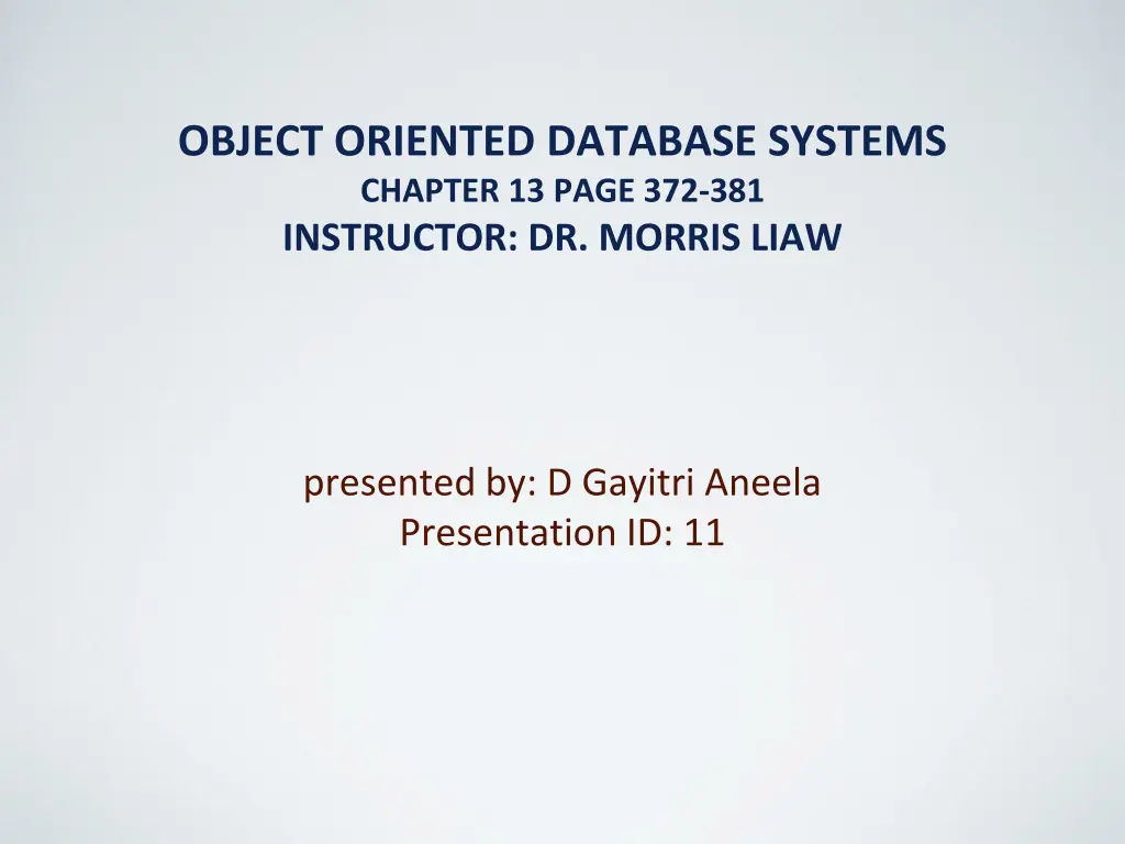 object oriented database systems chapter 13 page