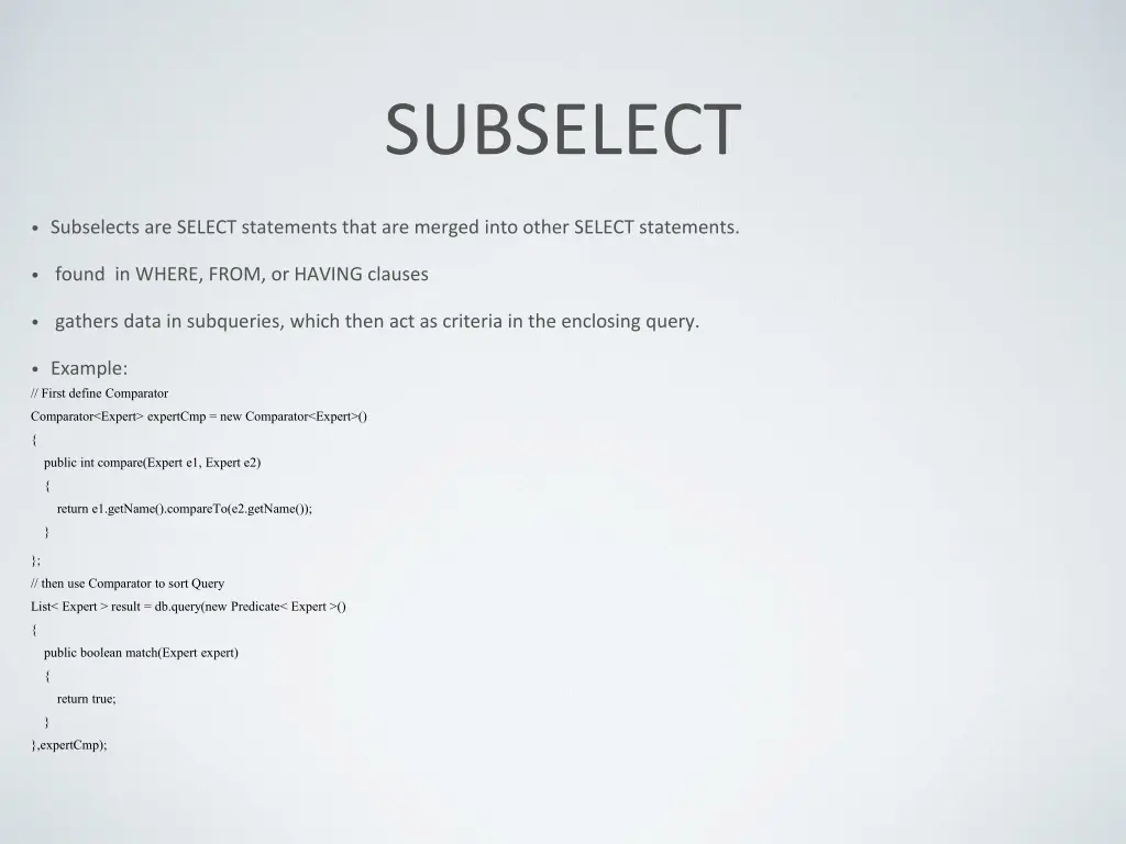 subselect