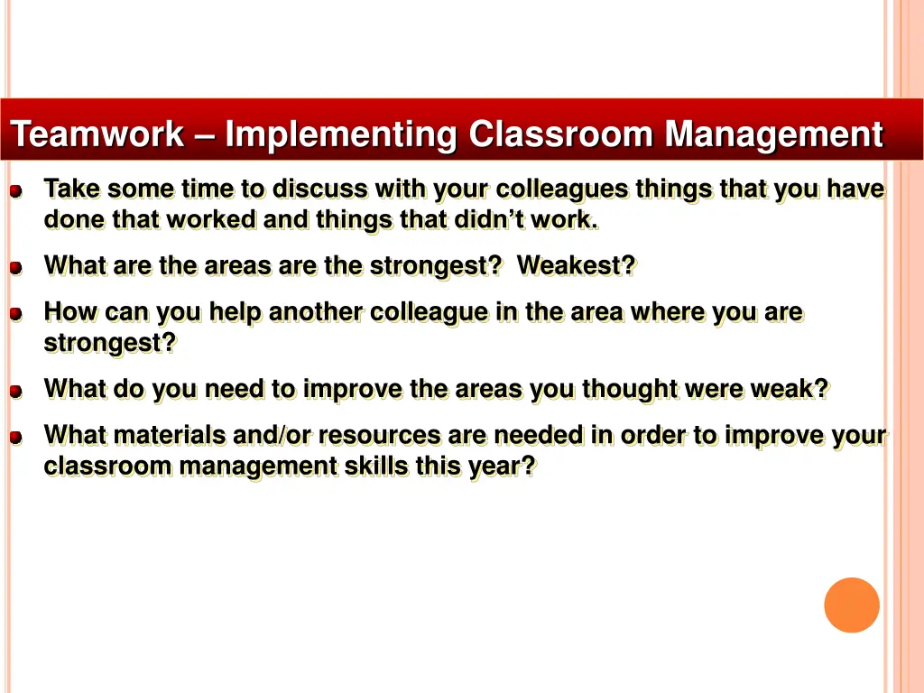 teamwork implementing classroom management