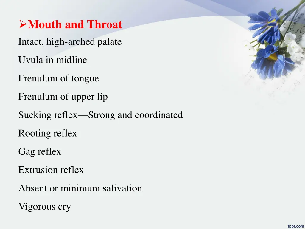 mouth and throat intact high arched palate
