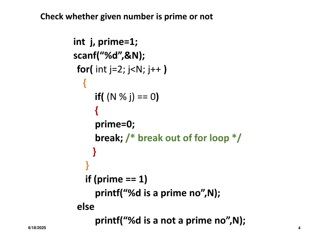 check whether given number is prime or not
