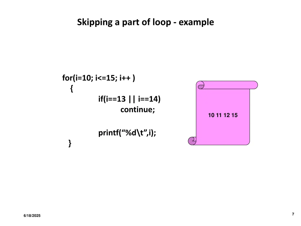 skipping a part of loop example