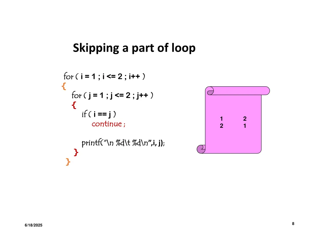 skipping a part of loop