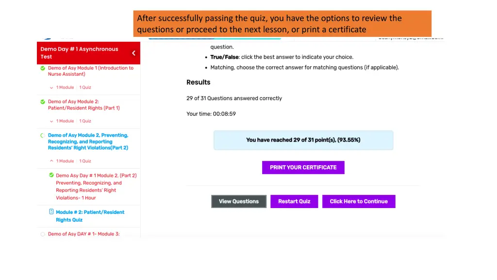 after successfully passing the quiz you have