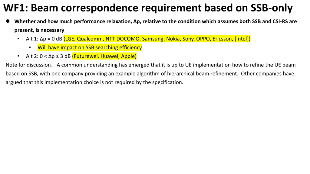wf1 beam correspondence requirement based