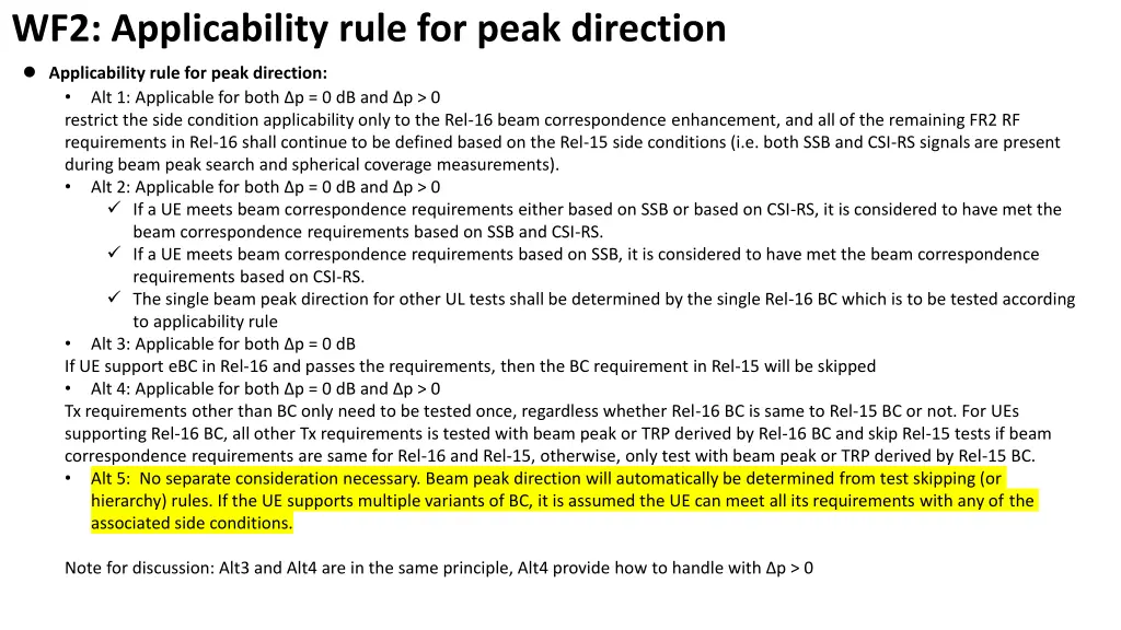 wf2 applicability rule for peak direction