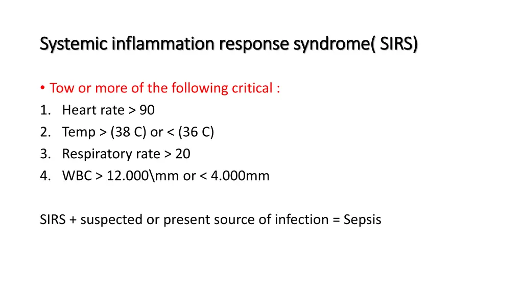 systemic inflammation response syndrome sirs