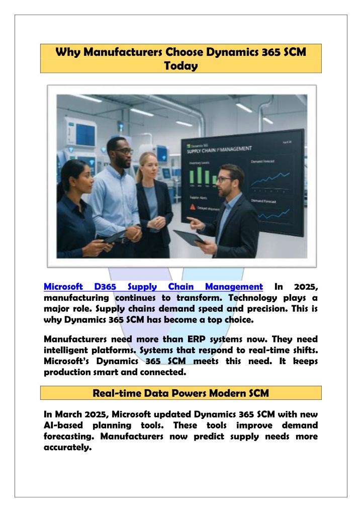 why manufacturers choose dynamics 365 scm today