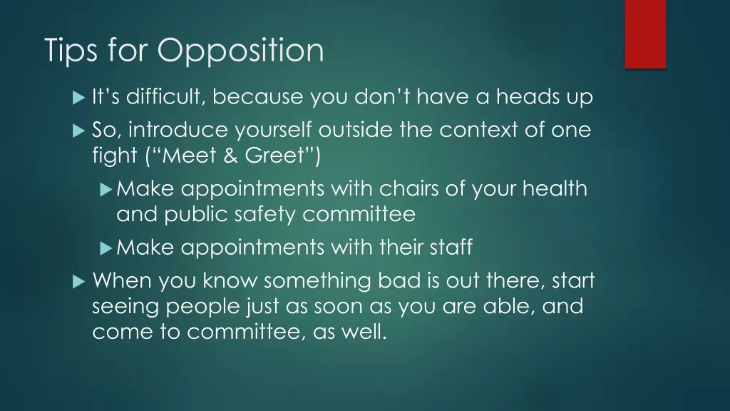 tips for opposition