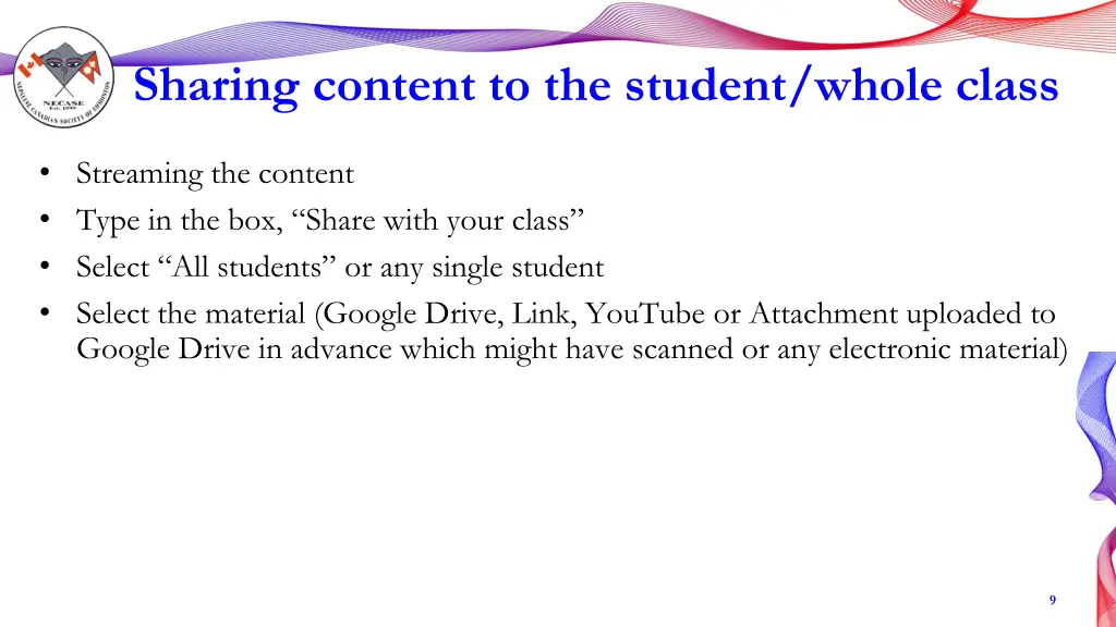 sharing content to the student whole class