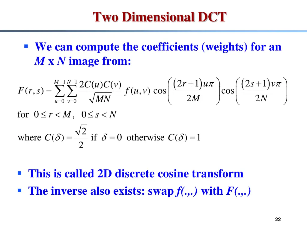 two dimensional dct