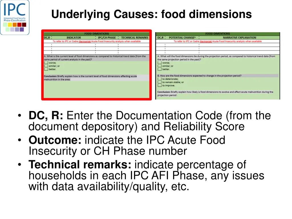 underlying causes food dimensions