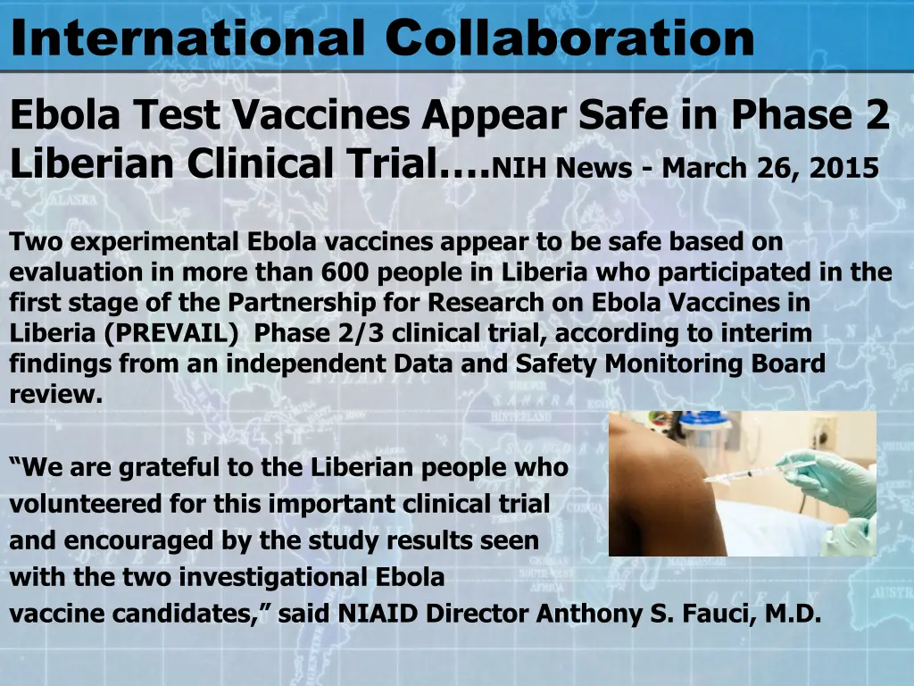 international collaboration ebola test vaccines