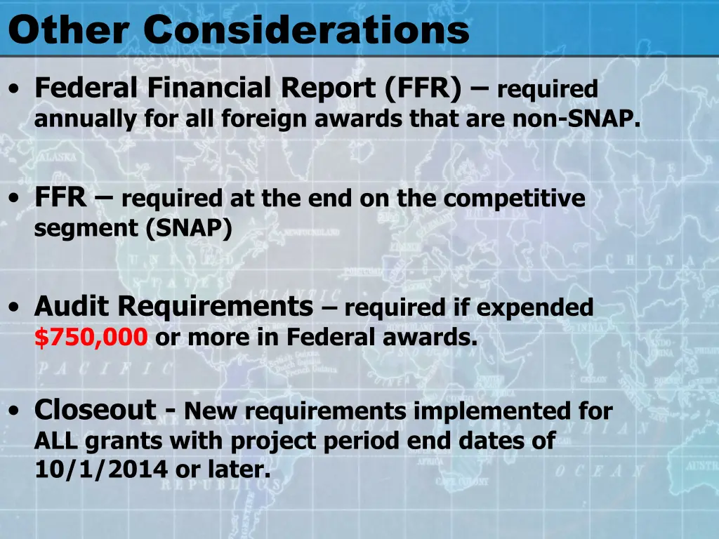 other considerations federal financial report
