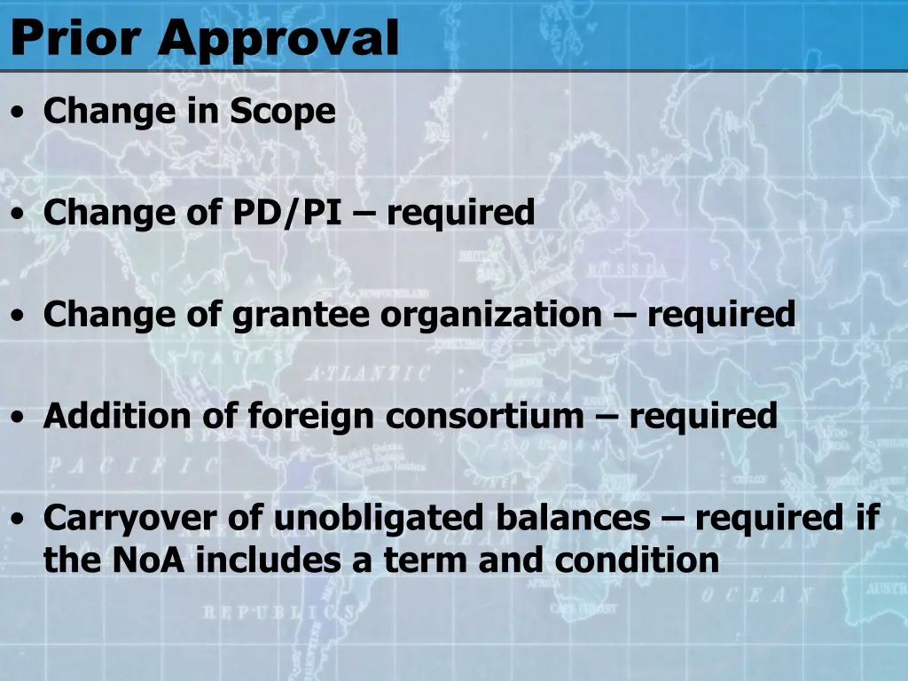prior approval change in scope