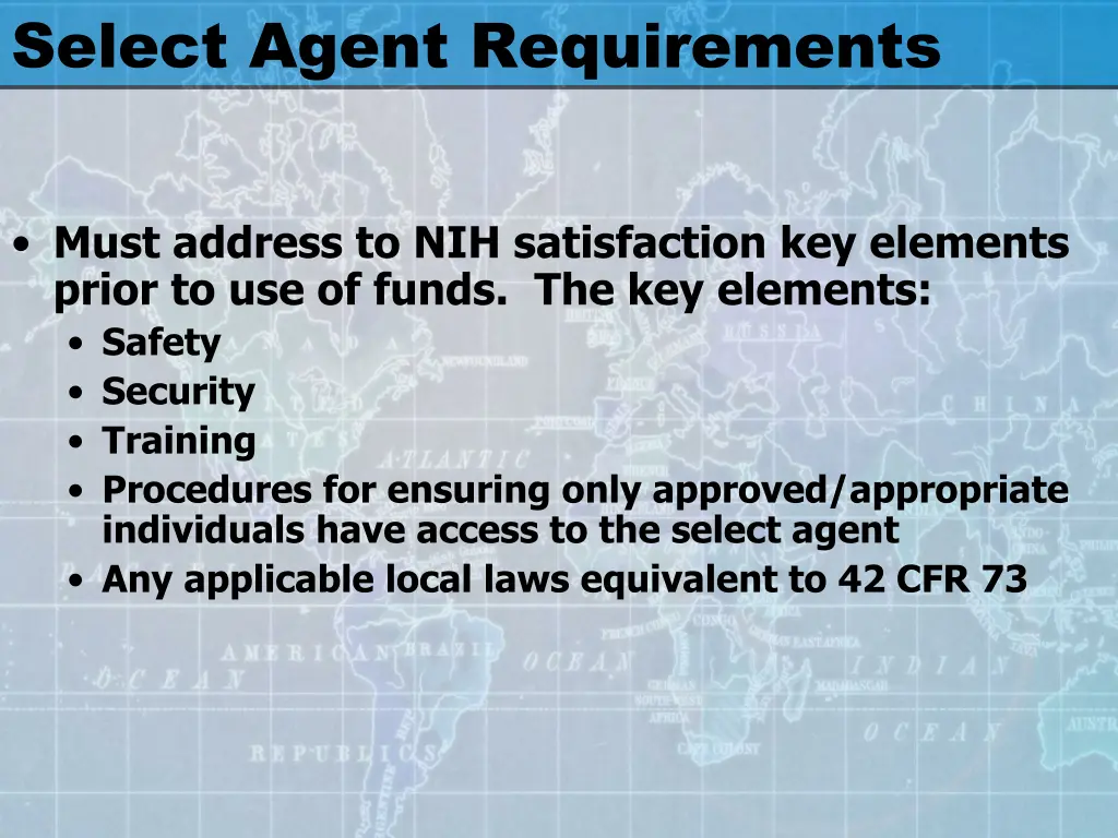 select agent requirements 1