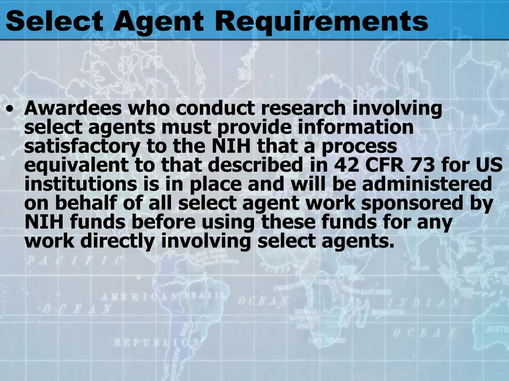 select agent requirements