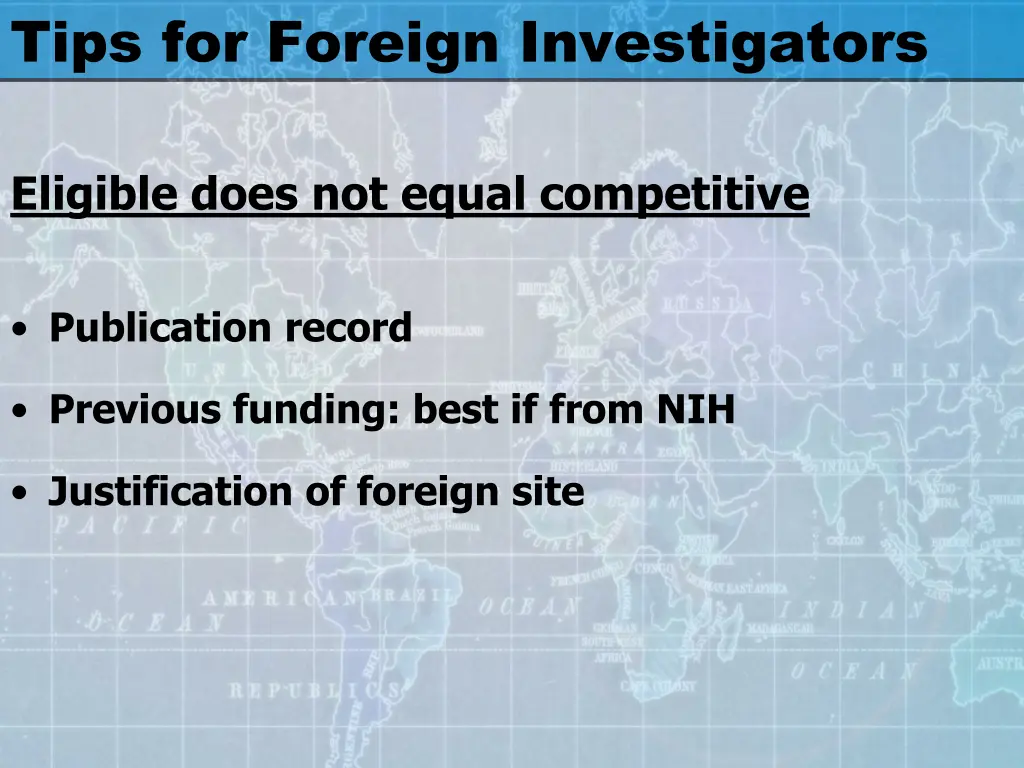 tips for foreign investigators