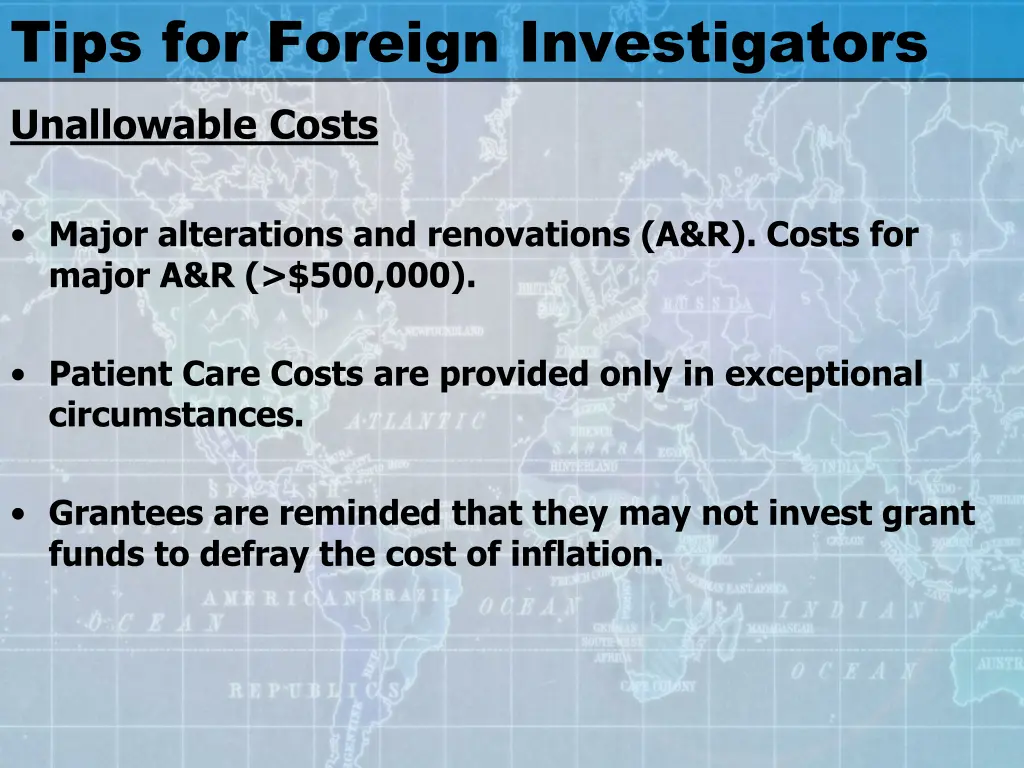 tips for foreign investigators unallowable costs