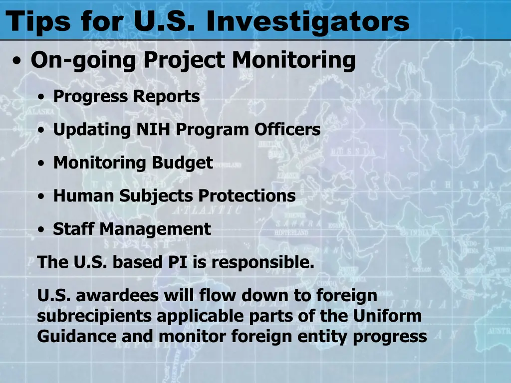 tips for u s investigators on going project