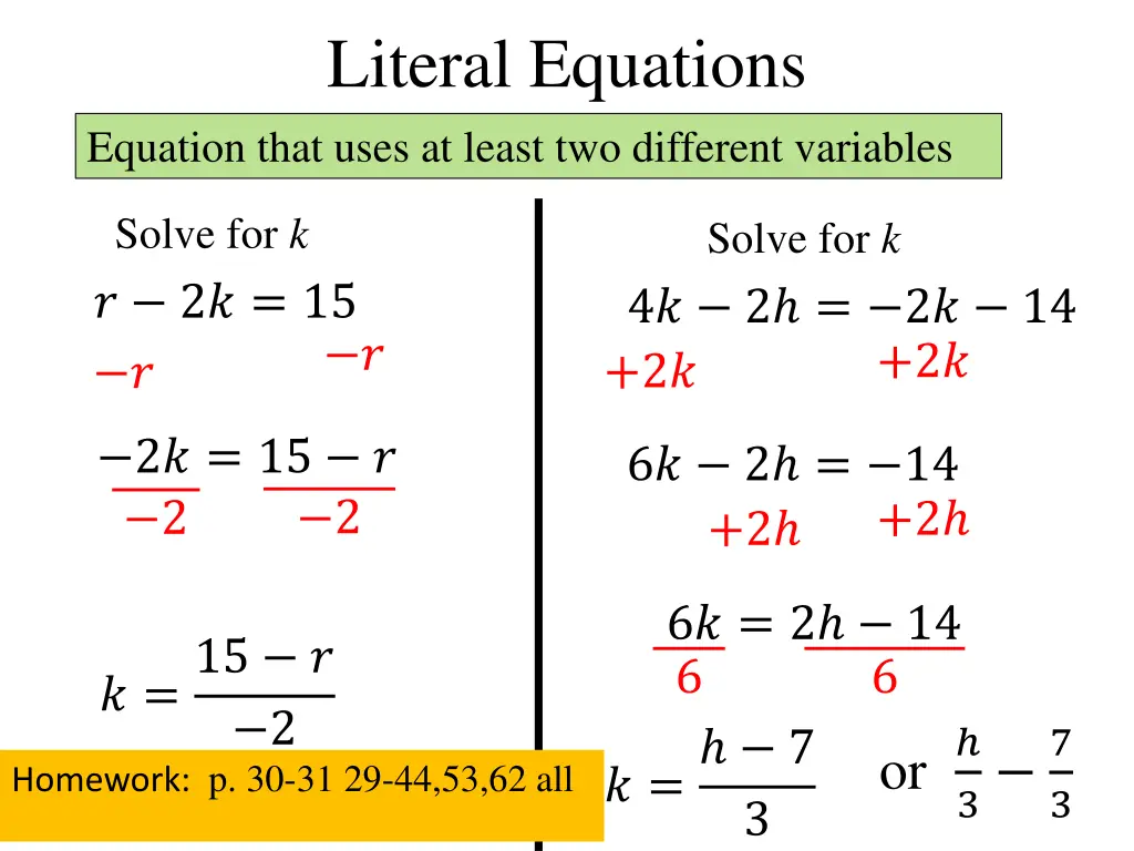 literal equations