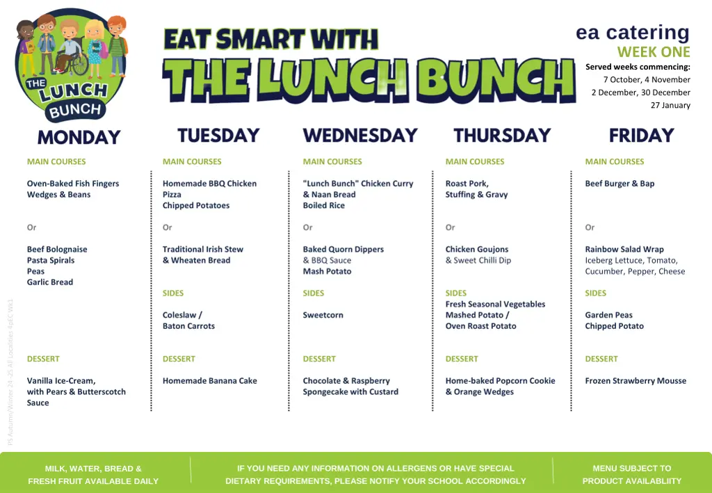 week one served weeks commencing 7 october
