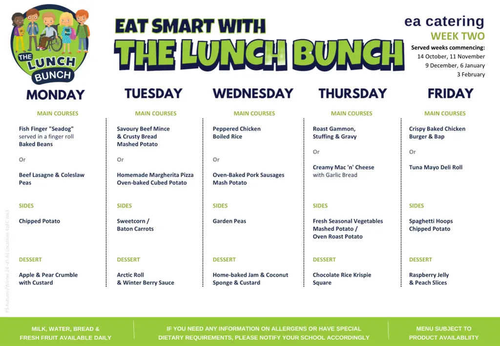 week two served weeks commencing 14 october