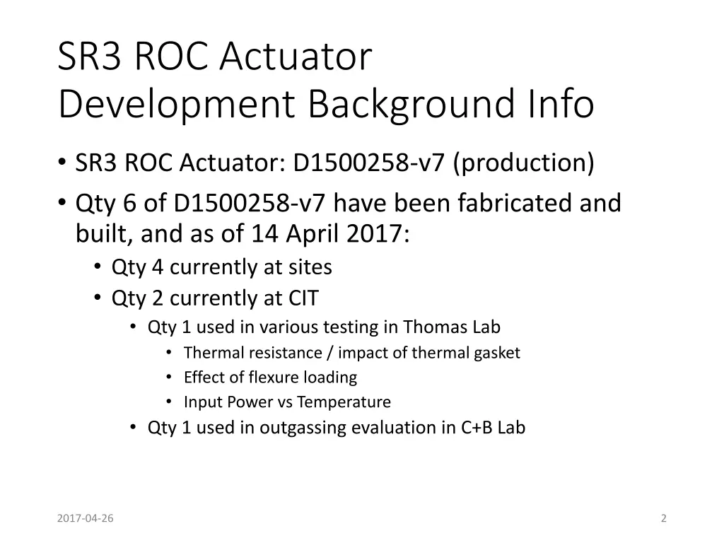 sr3 roc actuator development background info