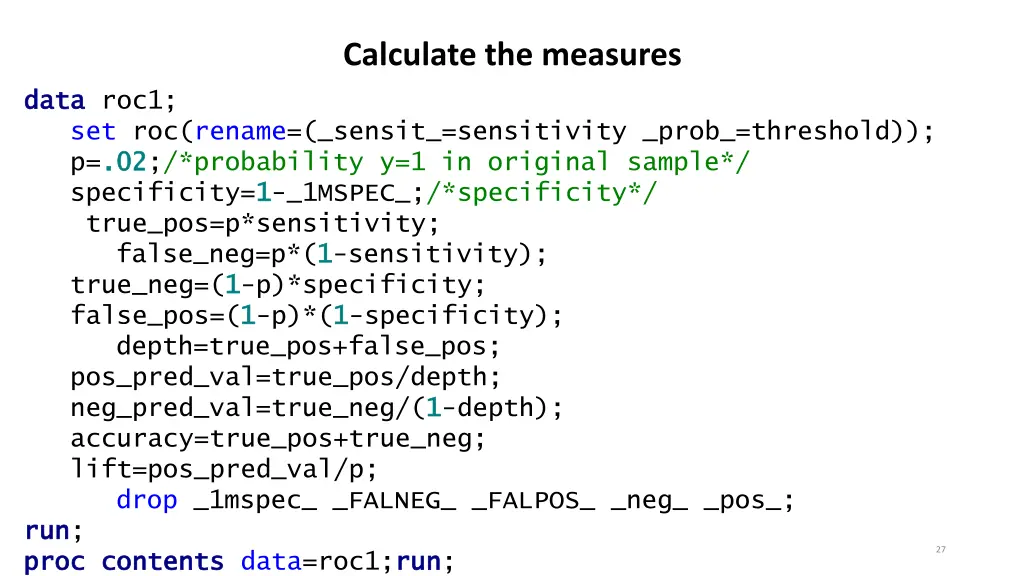 calculate the measures