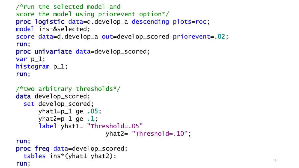run the selected model and score the model using