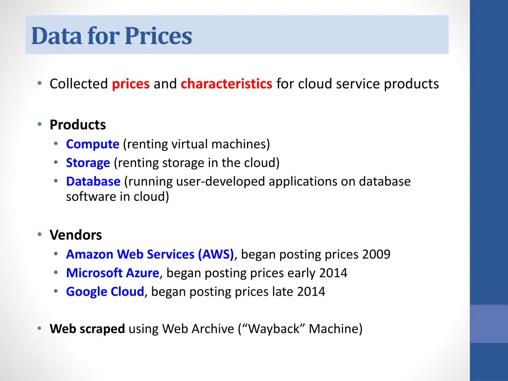 data for prices