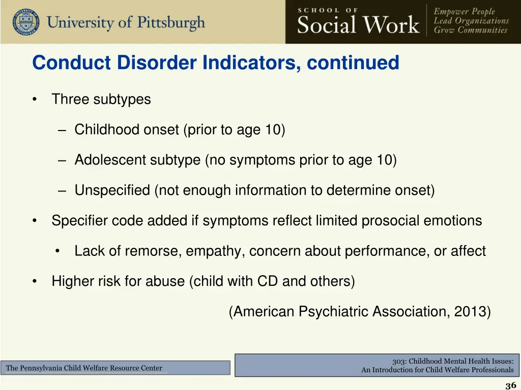 conduct disorder indicators continued