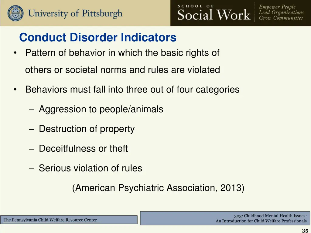 conduct disorder indicators pattern of behavior