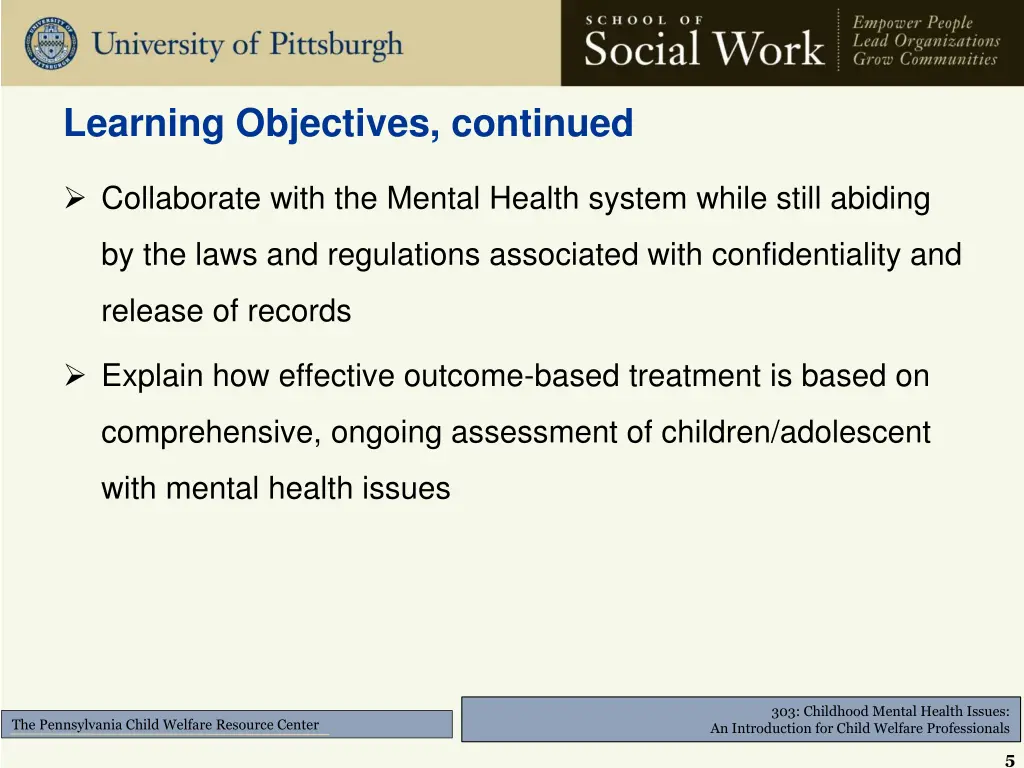 learning objectives continued