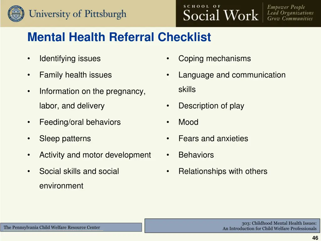 mental health referral checklist