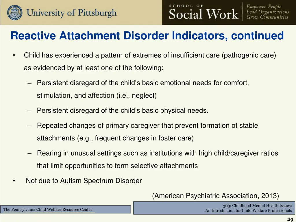 reactive attachment disorder indicators continued